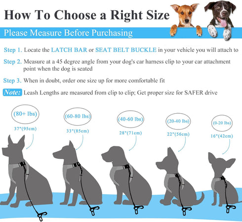 VIVAGLORY Dog Seat Belt, Heavy Duty Steel Rope Waterproof Safety Belt for Small Medium Dogs (22", Blue)
