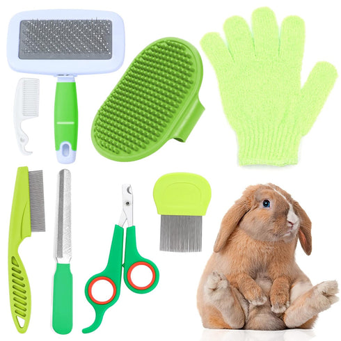 VCZONE 8 Pcs Small Animal Grooming Kit, Pink with Pet Nail Clipper