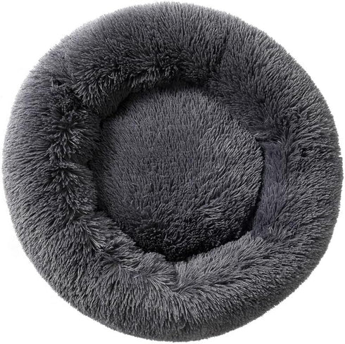 Fluffy Calming Donut Dog Bed & Cat Bed, Round Warm Nest for Pets Up to 3Kg