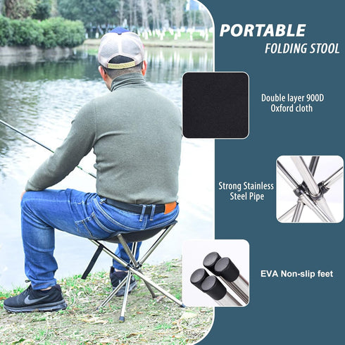 KOKSRY 13.8 Inch 1.32 lbs Portable Stool, High & Small Folding Chair, Telescopic Compact Foldable Stool with Carry Bag