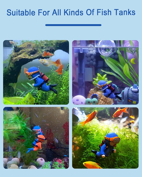 2-Pack Cute Little Diver Aquarium Decorations | Floating Accessories for Fish Tanks