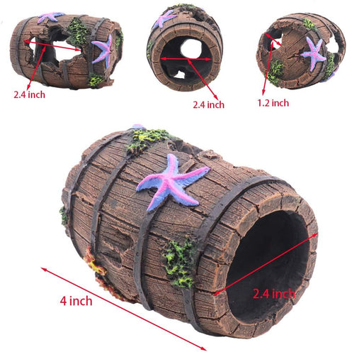 Small Broken Barrel Aquarium Decorations, 1 Piece Betta Cave Hideaway Tunnel Log for Fish Tank