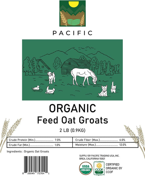 Packed 2Lbs PACIFIC Organic Petfood Organic Feed Oat Groats - Oat Groats for Birds | Rich with Fiber & Minerals | USDA