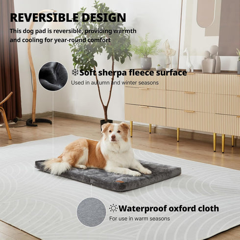 Memory Foam Dog Crate Pad - XL Mat for 42-inch Dog Crates with Removable Washable Cover and Waterproof Lining (Grey)