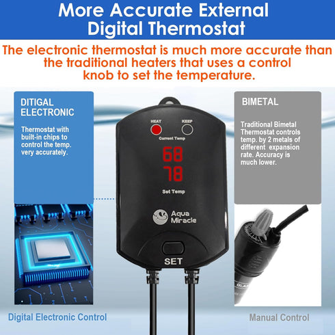 AquaMiracle 500W Aquarium Heater with Dry-Run Protection and LED Digital Display for Tanks 75-120 Gallons