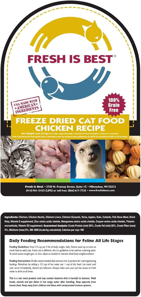Fresh Is Best Freeze Dried Raw Cat Food - Chicken, 8 Ounces
