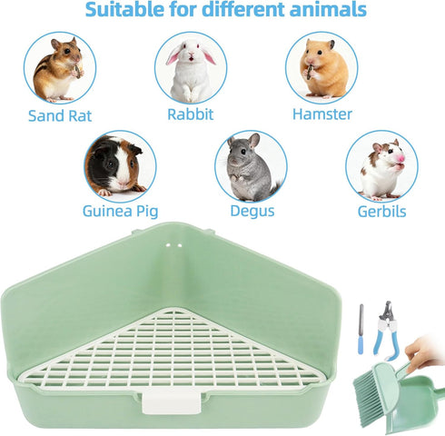 Dmnnlp 10" 10" 7" Large Rabbit Litter Box x x with Broom & Grooming Kit, Low-Entry Corner Toilet Pan for Potty Training