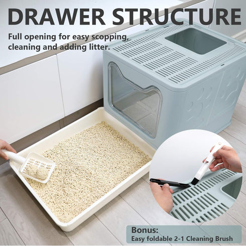 2-in-1 Foldable Cat Litter Box with Lid, Enclosed Potty, Large Top Entry Anti-Splashing Toilet, Easy to Clean Including