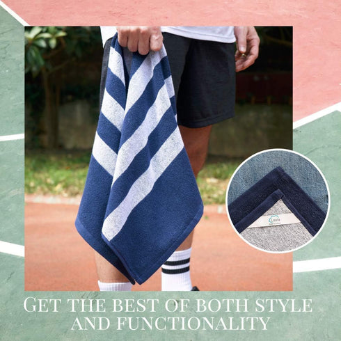 Luzia Striped Workout Towel for Sweat, Pack of 4, Premium Quality 100% Turkish Cotton for Gym