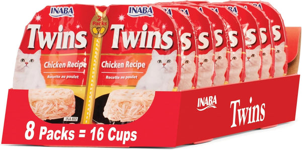 INABA Twins for Cats - Shredded Chicken & Broth Gelée Side Dish/Topper Cups, 1.23 Ounces, 16 Servings