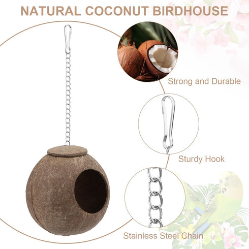 Hypeety Natural Coconut Hideaway - Parrot Birds Toys Decorative Bird Nest Cage for Pet