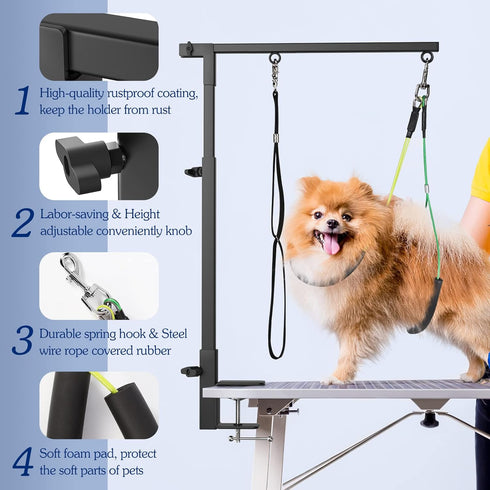 Pawaboo Dog Grooming Table Arm with Clamp, 35" Dog-Grooming-Arm, Foldable for Small Medium Pets, Free No Sit Haunch
