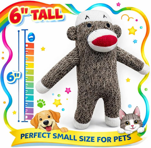 6" Sock Monkey Dog Toy | Squeaky Monkey Toy | Plush Monkeys Dogs Toys | Interactive Squeaky Monkeys | Small/Medium