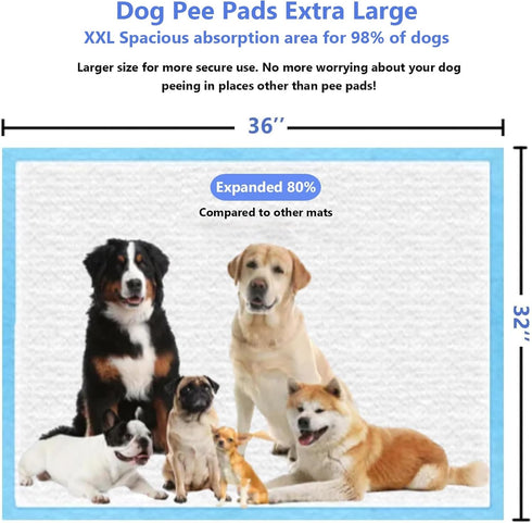 XXL Thicken Puppy Pee Pads for Dogs, 36"x32", 60 Count, Extra Large Leak-Proof & Super Absorbent Disposable Pads