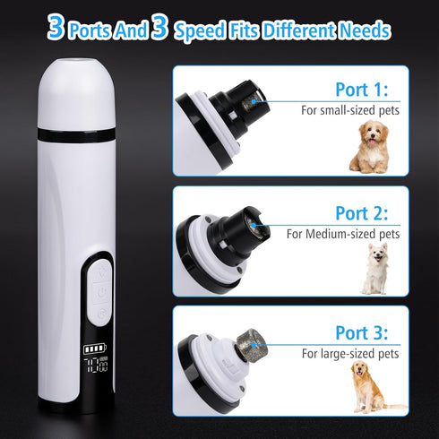 PetProX 2 3 Pet Nail Grinder for Dogs and Cats - Super Quiet and Low Vibration Electric Dog Nail Grinder with LED