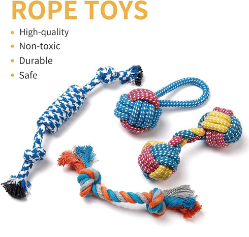 Toozey 7 Pack Small Dog Toys - Puppy Teething Toys - Durable Ropes and Cute Calf Squeaky Dog Toys