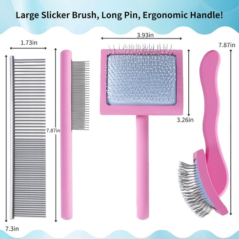Werduoland Gently Grooming Slicker Brush with Coated Tips for Long-Haired Dogs-Ergonomic Wooden Handle, Long Pins