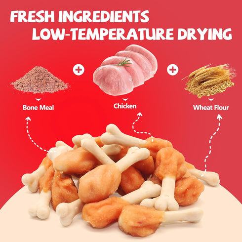Pack 10.58 Dog Treats Chicken-Wrapped Calcium Bone Chew, Rich in Taurine, Suitable for Small, Medium, Large Dogs. Clean