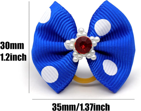 40PCS Christmas Dog Bows - Cute Puppy Small Bowknot Hair Bows with Rubber Bands - Pet Grooming Accessories for Party