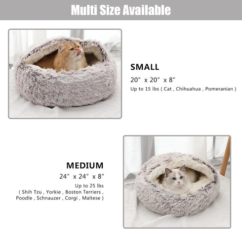 Calming Dog Beds & Cat Cave Bed with Hooded Cover, Removable Washable Round Beds for Small Medium Pets, Fits up to