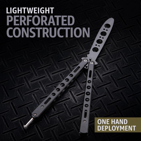 Grand Way Butterfly Trainer, Balisong Trainer for Practice, Black Dull Trick Butterfly Knives