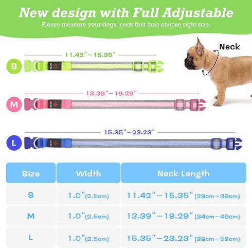 YFbrite Full Adjustable LED Dog Collar, Reflective Light Up Collar for All Dogs Safety (Medium, Blue-2)
