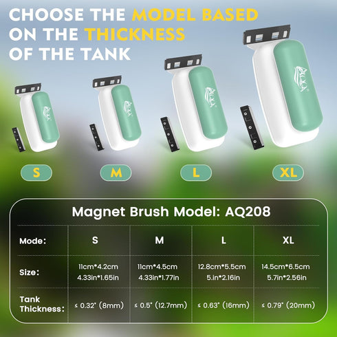 2 0.79" AQQA Aquarium Magnet Glass Cleaner - Enhanced Magnetic Fish Tank Cleaner with Types of Blades, Self-Floating