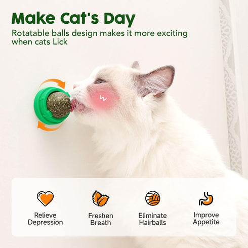 Potaroma Catnip Toys Balls, 4 Pcs Extra Cat Energy Ball, Edible Kitten Silvervine Toys for Healthy Teeth