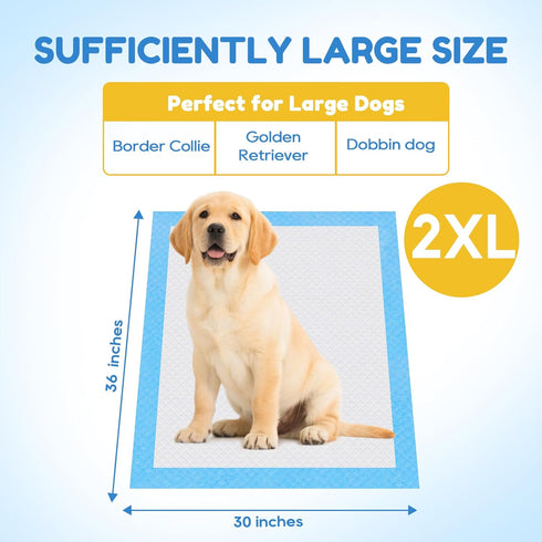 30"x36" 50 Pack 6 JollyMate Dog Pee Pads Extra Large, XX-Large Super Absorbent Pet Pee Pads with Adhesive Tabs, Layers