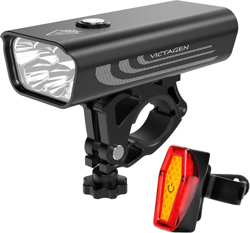 VICTAGEN Front and Rear Bike Lights Set, 8500lm Rechargeable Safety Lights for Night Riding