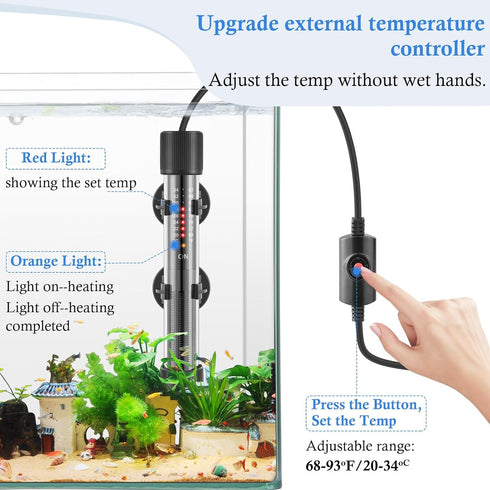 HITOP 50W 100W 300W Thickened Glass Aquarium Heater, Upgraded Fish Tank Thermostat Heater for Seawater/Fresh Water