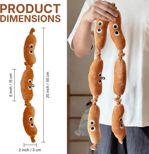 (2 Sausage Squeaky Dog Toy for Small & Medium Dogs, Squeaky Plush Chewer, Puppy Teething & Dental Care, Cotton Filled
