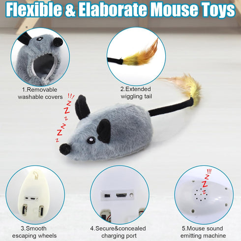 Mity rain Interactive Dog Toys, Fake Mouse Moving Toy with Automatic Sensor, Realistic Sound for Dogs & Cats