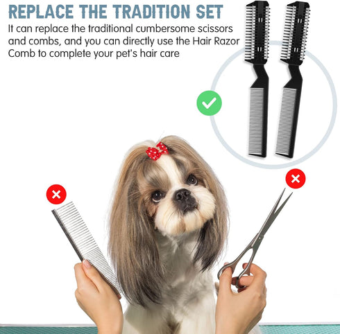 5 Pieces Razor Comb for Dog Grooming, Manual Hair Trimmer Comb with 25 Extra Blades