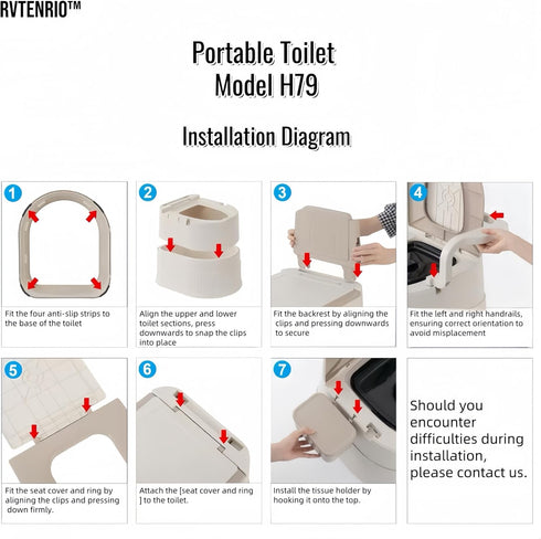 Portable toilet seat with armrests, with lid, with tissue holder, with seat function, robust, easy to clean, no power