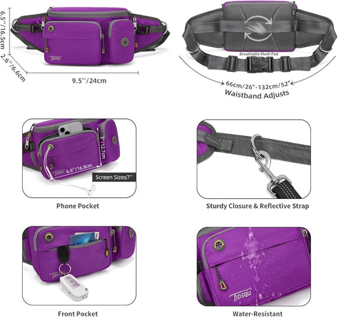 TUDEQU 4-in-1 Hands Free Dog Leash for Large Dogs with Fanny Pack, Waist Leash for Dog Walking