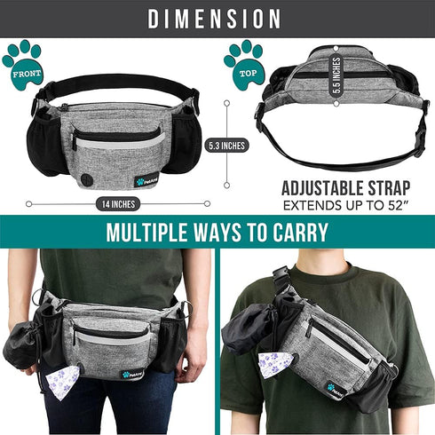 PetAmi Dog Fanny Pack, Treat Pouch for Dog Walking, Training, Built-in Poop Bag Dispenser, Water Bottle Holder