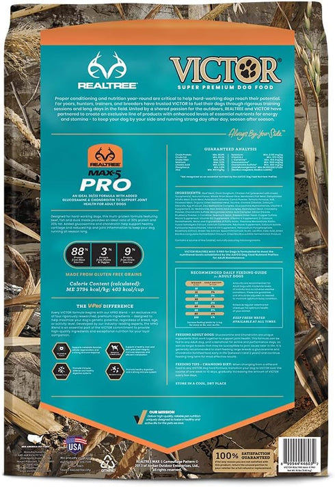 Victor Super Premium Dog Food, Realtree MAX-5 PRO Dry Dog Food, 30% Protein, Gluten Free, 15 lb