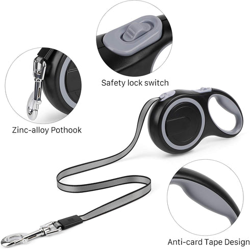 Segarty Retractable Dog Leash 26ft for Small Medium Large Dogs Up to 110lbs, Heavy Duty Nylon Leads, Black