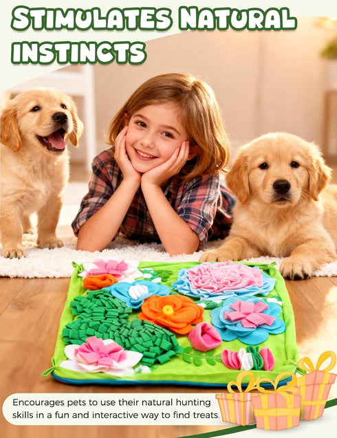 19.7''x19.7''Easy Snuffle Mat for Dogs, Slow Feeding Game Interactive Puzzle Dog Food Mat,Encourage Natural Foraging