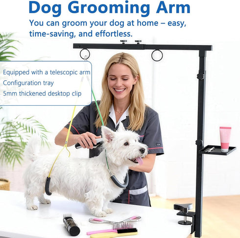 Lazaluking (33"-43") Hammock, Dog Grooming Table Arm with Clamp | Extendable, Foldable Stand & Restraint with Grooming