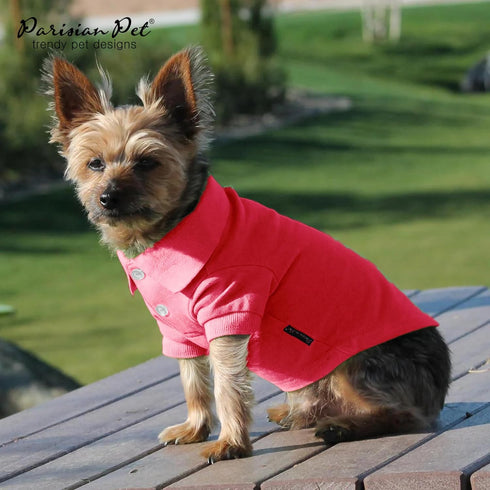 Parisian Pet Dog Polo Shirt, Breathable Cotton, Solid Color Summer Pullover, Pink for Medium Dogs