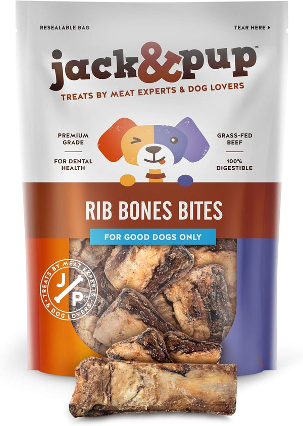 Jack&Pup Rib Bones for Dogs (24 Oz Bag), All Natural Beef Bones