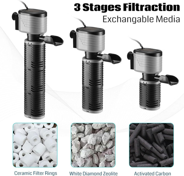 45W 220 3 792 XpertMatic Aquarium Filter, Submersible Fish Tank Filter Water Pump for Up to Gallon Fish Tank, Stages