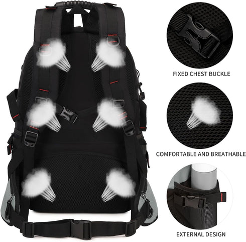Nerlion 40L Lightweight Hiking Backpack, Waterproof Travel Daypack for Men Women, Outdoor Camping (Light Gray)
