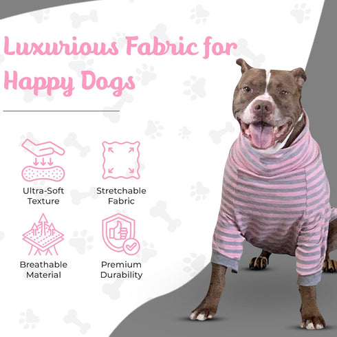 Tooth & Honey Big Dog Stripe Shirt – Pullover with Full Belly Coverage – Pink and Grey Shirt for Extra Large Dogs