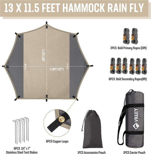 VILLEY Camping Tarps for Tents, Portable Waterproof Hammock Rain Fly, Easy Set Up Canopy for Outdoor Activities