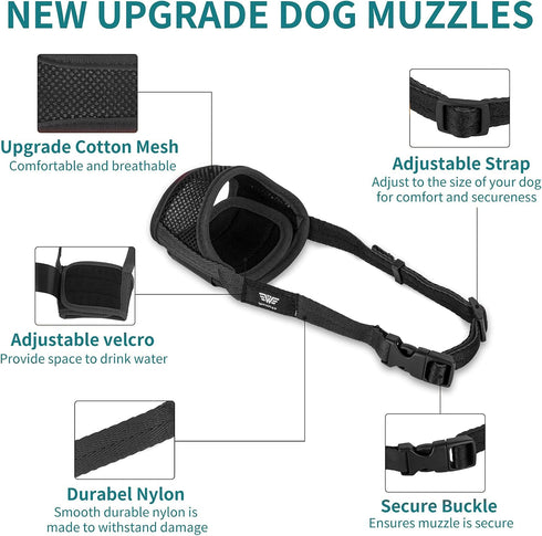 WONDAY Nylon Dog Muzzle for Small Medium Large Dogs, Breathable Lightweight Mesh