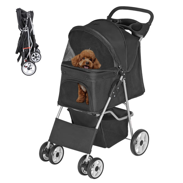 ZENY Foldable Pet Stroller, Cat/Dog Stroller with 4 Wheel, Pet Travel Carrier