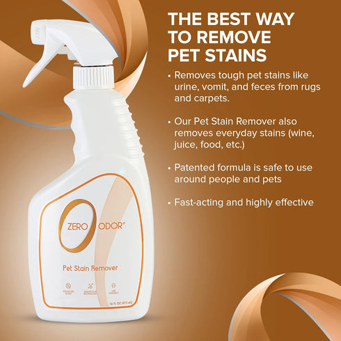 Zero Odor Pet Stain Remover & Odor Eliminator, 16oz - Best for Carpet, Furniture, Floors, Pet Bed - Over 400 Sprays